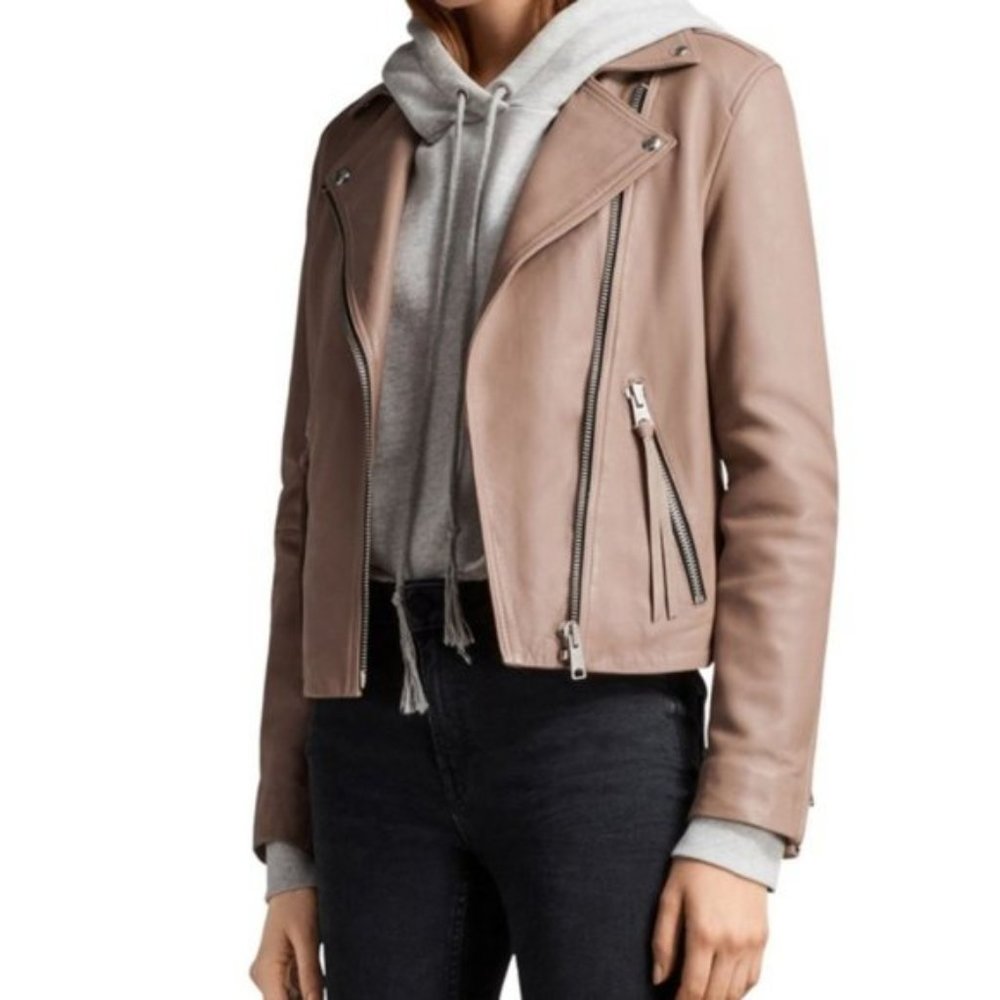 ❌SOLD❌ALLSAINTS Dalby Leather Biker Jacket Pink - Picture 4 of 14